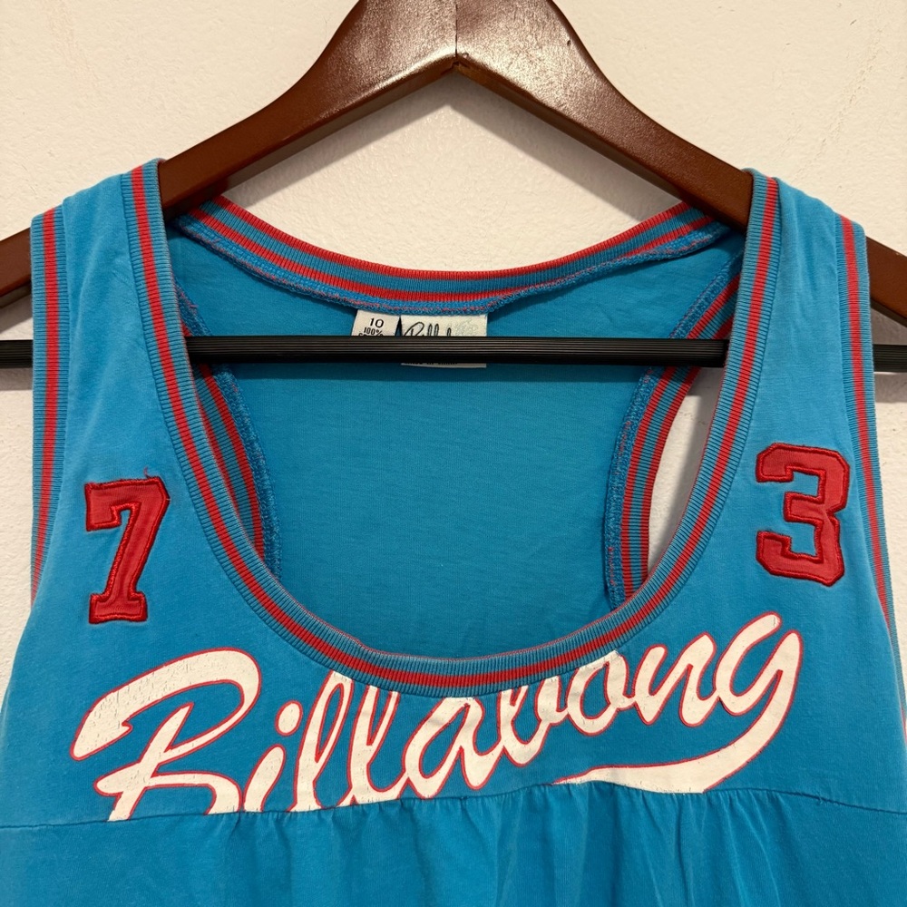 VTG Billabong Tank Top Y2K Cotton Raceback Front Graphic Blue Red Size 10 Medium - Picture 3 of 6